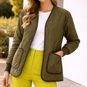 REI Olive Green Quilted Utility Jacket with Dark Trim